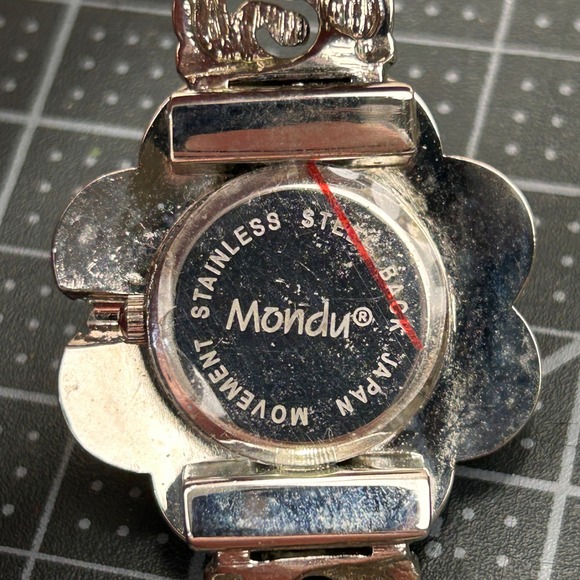 Mondu Flip Rhinestone Flower Cuff Bracelet Watch Silver‎ Tone Quartz Japan Movt main image 5